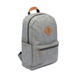 revelry the escort smell proof backpack crosshatch grey front view.jpg