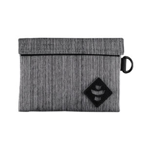 revelry the mini confidant smell proof small stash bag striped dark grey front view.jpg