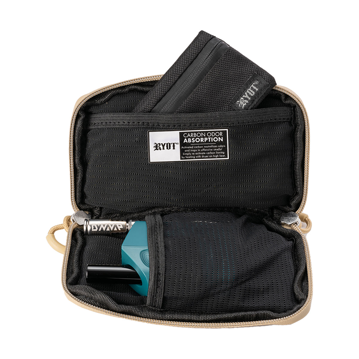 ryot packratz carbon series with travel case small tan open view.jpg