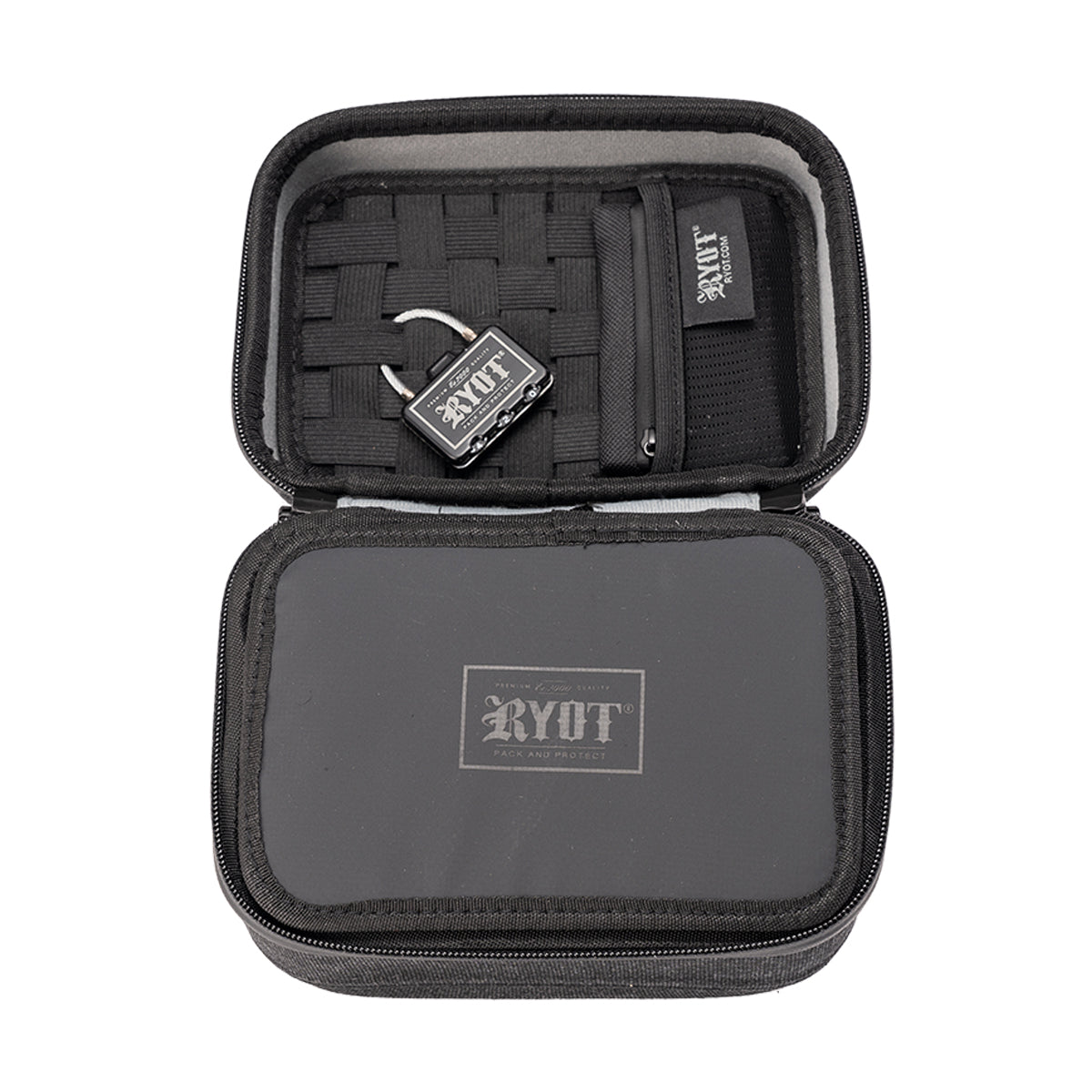 ryot safe case small carbon series travel case with division lid black open view.jpg