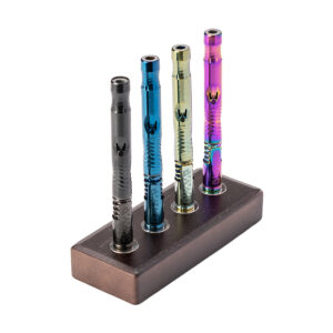 wooden stand long shaped with dynavap m vaporizer side view.jpg